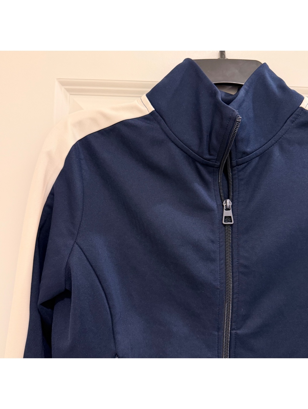 Garage Women's Navy Blue and White Zip-Up Track Jacket, Size XS